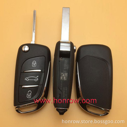 Hot sale products--Original Peugeot 3 button modified flip remote key blank with HU83 407 Blade- 3Button -Trunk- With battery pl